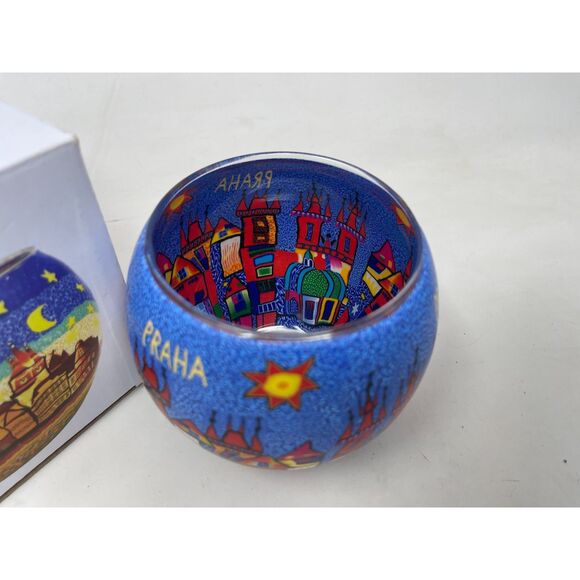 Vintage Sicherheitshinweis Glass Candle Holder CITY LINE Glowing Globes Praha - Picture 9 of 11